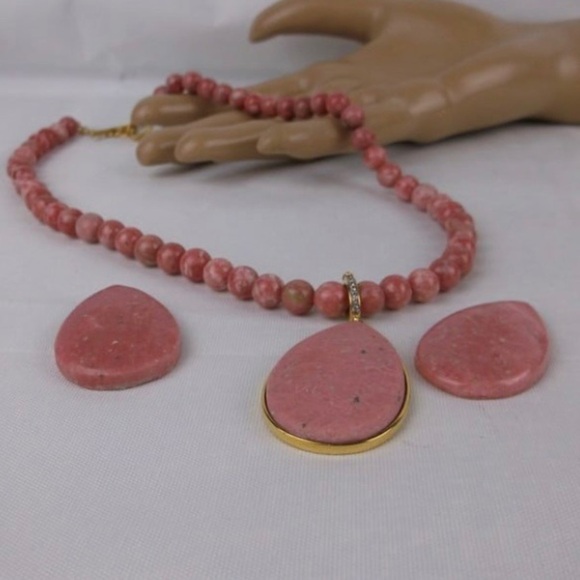 New Designer Sterling Silver Rhodochrosite Necklace 18" w/ 2 extra stone pieces - Picture 2 of 3